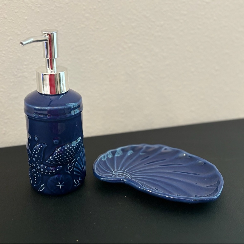 Nautical Blue Soap Dispenser and Dish Set